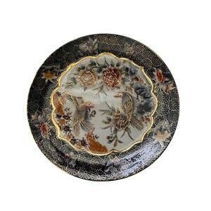 Satsuma VTG Plate Birds Hand-Painted Flowers Gold Trim Asian 10” Decorative